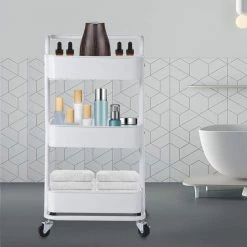 White 3-Tier Utility Cart with Wheels and Handle by Wateday