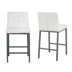 35.80 in. White Low Back Metal Frame 28 in. Bar Stool with PU Seat (Set of 2) by Wateday