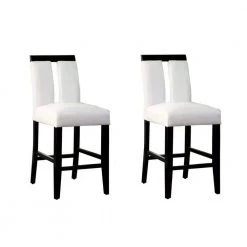 41 in. White High Back Wood Frame Stool Height 28 in. Bar Stool with Leather Seat (Set of 2) by Wateday