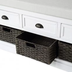 White Storage Bench with 3-Drawers and 3-Baskets, 20.2 in. H x 44 in. W x 13.7 in. D by Wateday -Wateday Sales Store white wateday bedroom benches yj yuki9595291 4f 1000