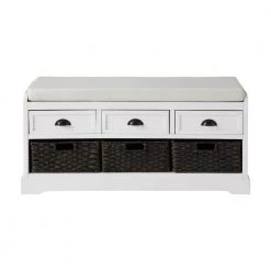 White Storage Bench with 3-Drawers and 3-Baskets, 20.2 in. H x 44 in. W x 13.7 in. D by Wateday