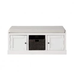 White Storage Bench with 2-Cabinets and 1-Basket 18.3 in. H x 45.7 in. W x 15.7 in. D by Wateday