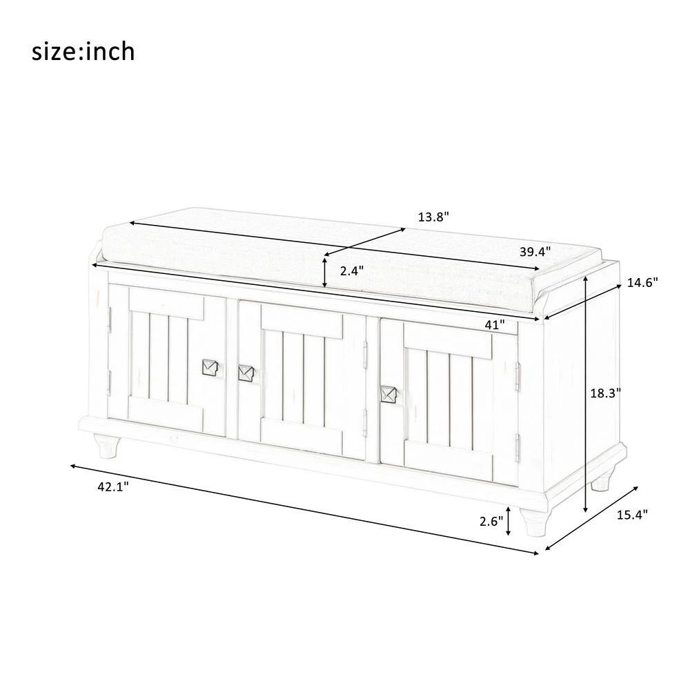 White Storage Bench with 2-Cabinets 18.3 in. H x 42.1 in. W x 15.4 in. D by Wateday 6 White Storage Bench with 2-Cabinets 18.3 in. H x 42.1 in. W x 15.4 in. D by Wateday - Image 6