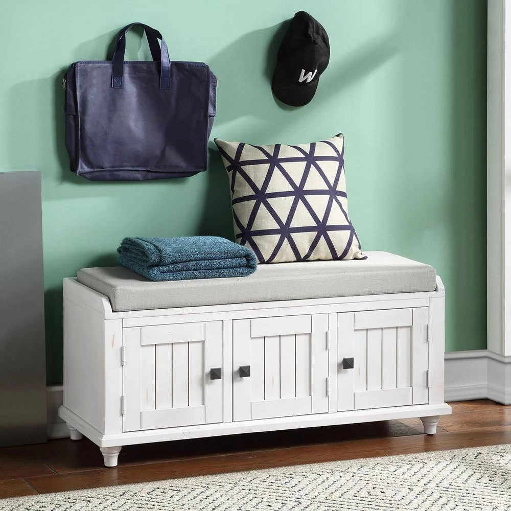 White Storage Bench with 2-Cabinets 18.3 in. H x 42.1 in. W x 15.4 in. D by Wateday 7 White Storage Bench with 2-Cabinets 18.3 in. H x 42.1 in. W x 15.4 in. D by Wateday - Image 7