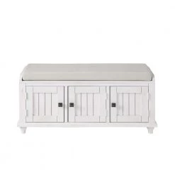 White Storage Bench with 2-Cabinets 18.3 in. H x 42.1 in. W x 15.4 in. D by Wateday