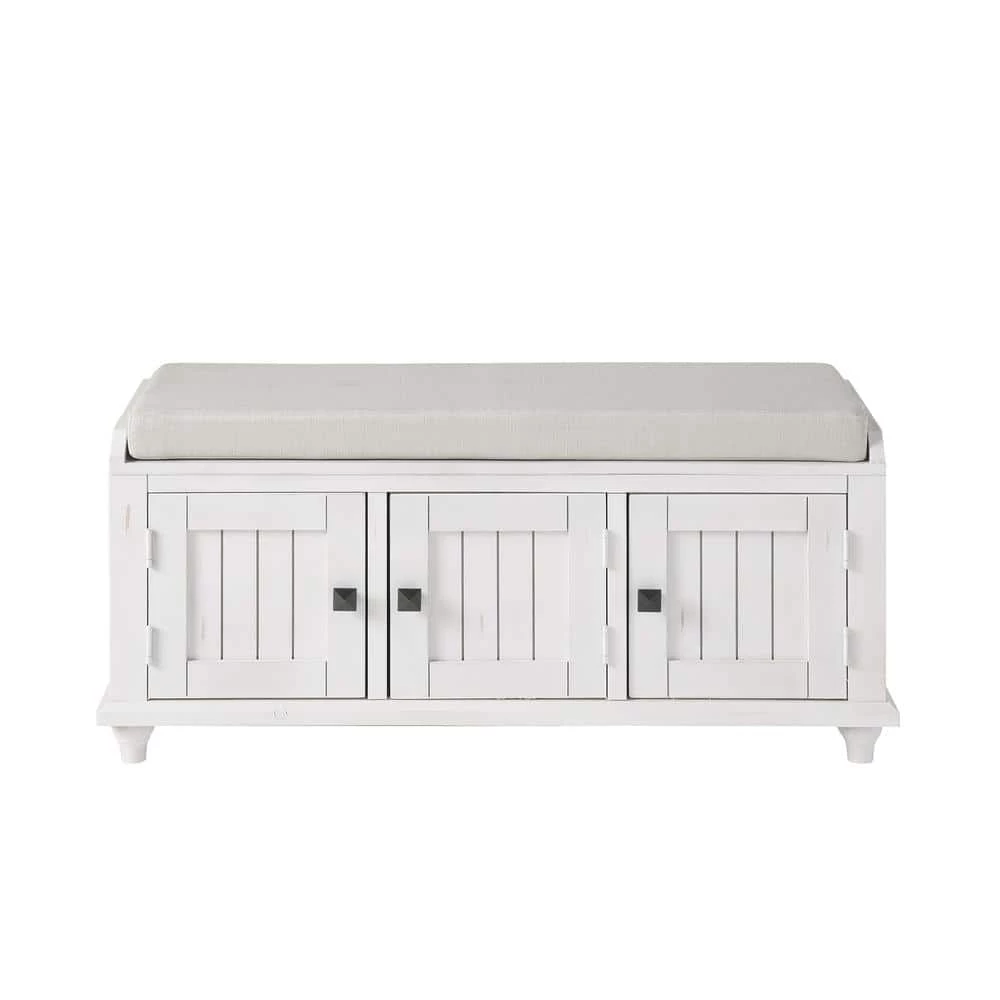 White Storage Bench with 2-Cabinets 18.3 in. H x 42.1 in. W x 15.4 in. D by Wateday 1 White Storage Bench with 2-Cabinets 18.3 in. H x 42.1 in. W x 15.4 in. D by Wateday