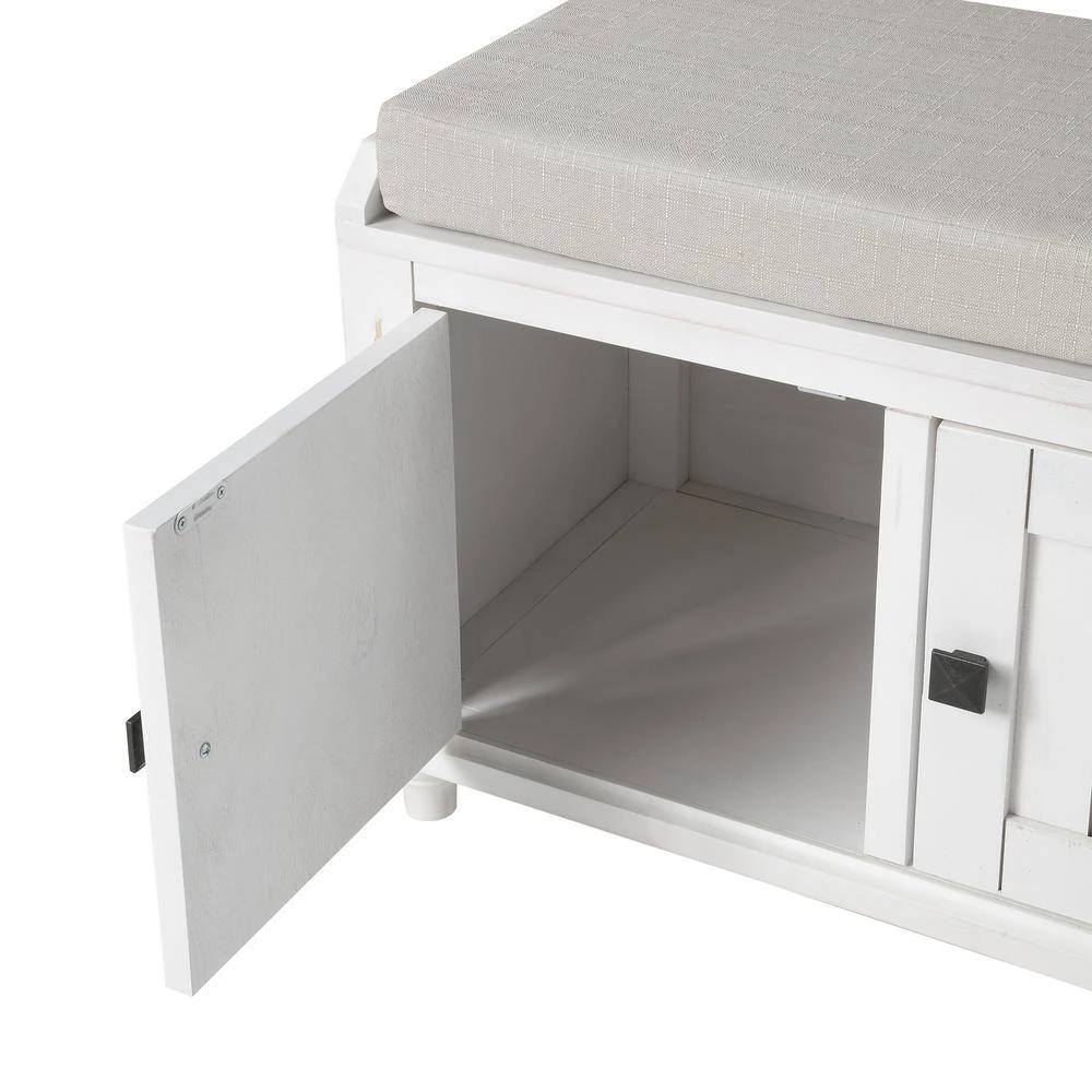 White Storage Bench with 2-Cabinets 18.3 in. H x 42.1 in. W x 15.4 in. D by Wateday 4 White Storage Bench with 2-Cabinets 18.3 in. H x 42.1 in. W x 15.4 in. D by Wateday - Image 4