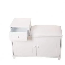 White Shoe Storage Bench with Drawer and Cabinet, 23.7 in. H x 14.2 in. W x 31.9 in. D by Wateday