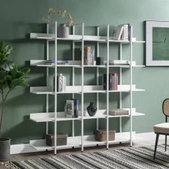 70.87 in White Wood 5-Tier Bookcase with Metal Frame by Wateday 9 70.87 in White Wood 5-Tier Bookcase with Metal Frame by Wateday -Wateday Sales Store white wateday bookcases bookshelves yj yuki9595475 31 1000
