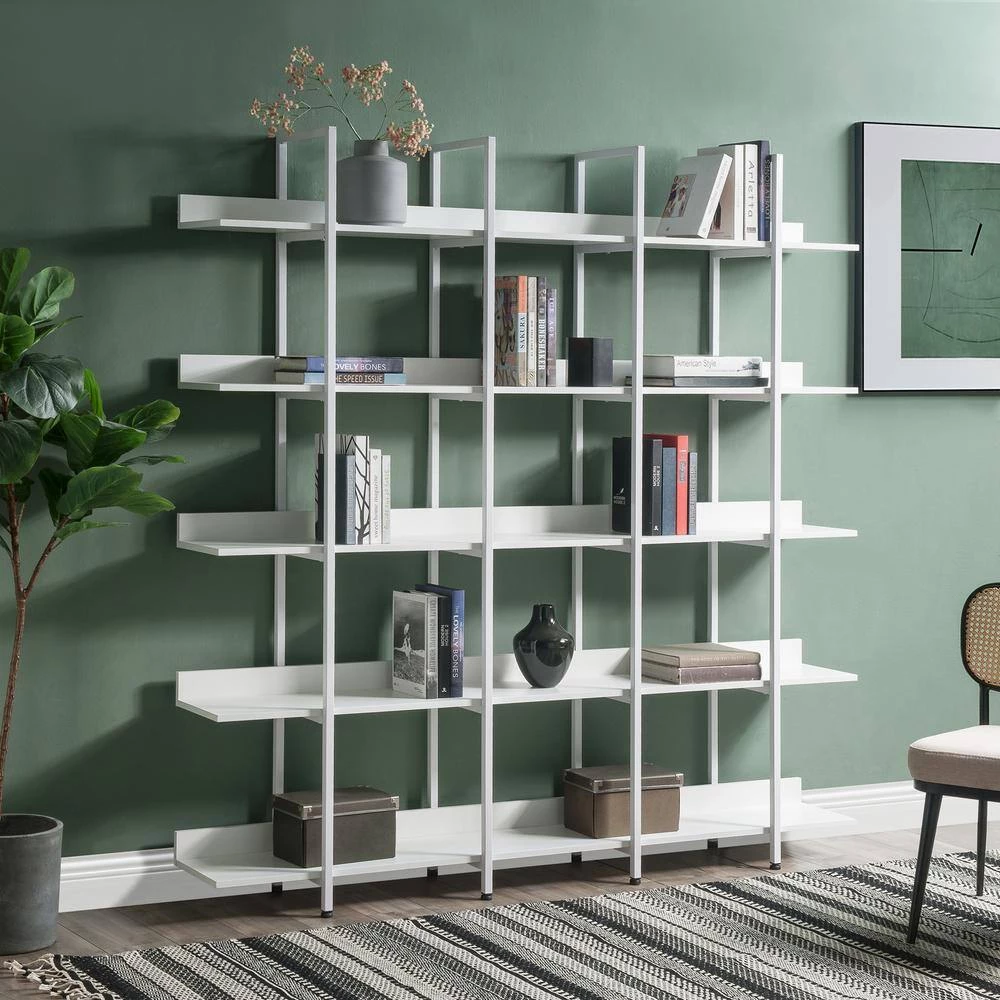 70.87 in White Wood 5-Tier Bookcase with Metal Frame by Wateday 5 70.87 in White Wood 5-Tier Bookcase with Metal Frame by Wateday - Image 5