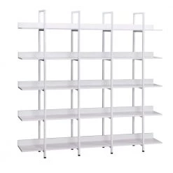 70.87 in White Wood 5-Tier Bookcase with Metal Frame by Wateday