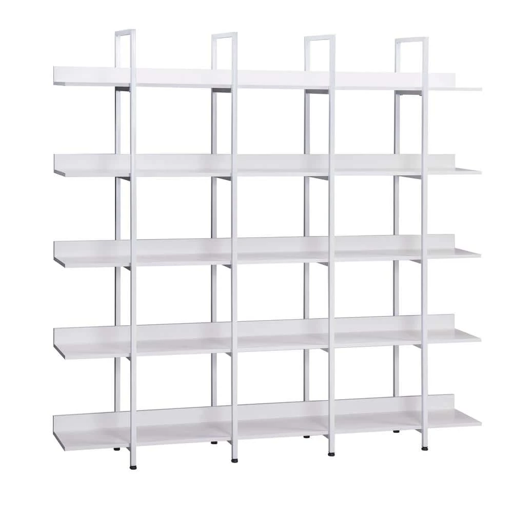 70.87 in White Wood 5-Tier Bookcase with Metal Frame by Wateday 1 70.87 in White Wood 5-Tier Bookcase with Metal Frame by Wateday