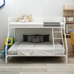White Twin-Over-Full Bunk Bed with Enhanced Upper-Level Guardrail by Wateday -Wateday Sales Store white wateday bunk beds yj yuki9596432 31 1000