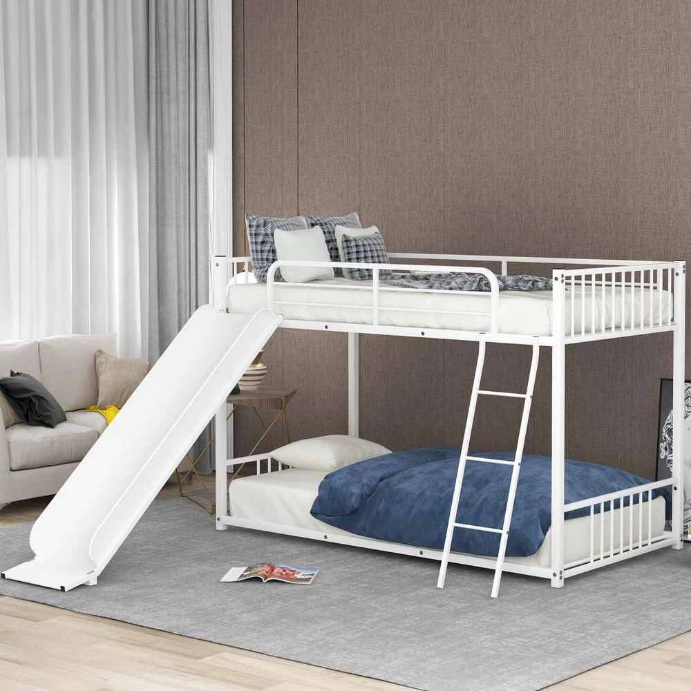 White Twin over Twin Bunk Bed with Ladder, Slide by Wateday 8 White Twin over Twin Bunk Bed with Ladder, Slide by Wateday - Image 8