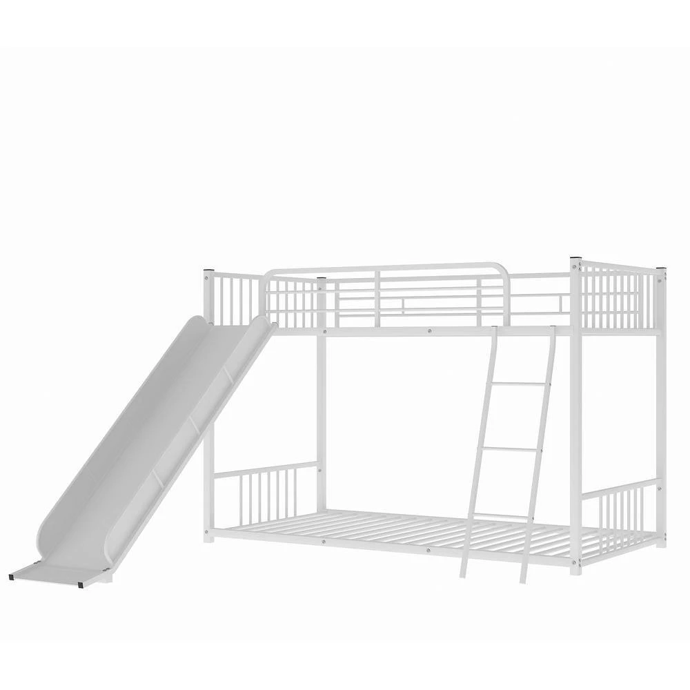 White Twin over Twin Bunk Bed with Ladder, Slide by Wateday 4 White Twin over Twin Bunk Bed with Ladder, Slide by Wateday - Image 4
