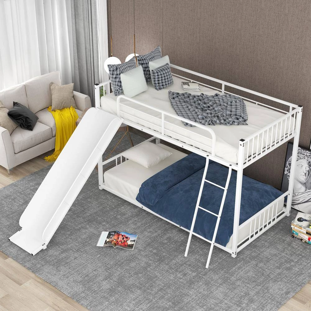 White Twin over Twin Bunk Bed with Ladder, Slide by Wateday 3 White Twin over Twin Bunk Bed with Ladder, Slide by Wateday - Image 3