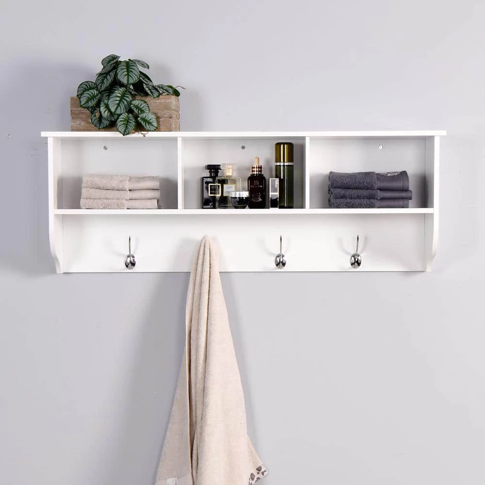 White Wall Mounted Coat Rack with 4-Hooks Storage Shelf by Wateday 3 White Wall Mounted Coat Rack with 4-Hooks Storage Shelf by Wateday - Image 3