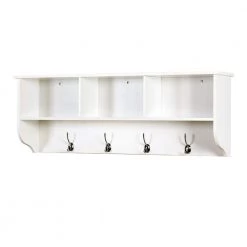 White Wall Mounted Coat Rack with 4-Hooks Storage Shelf by Wateday