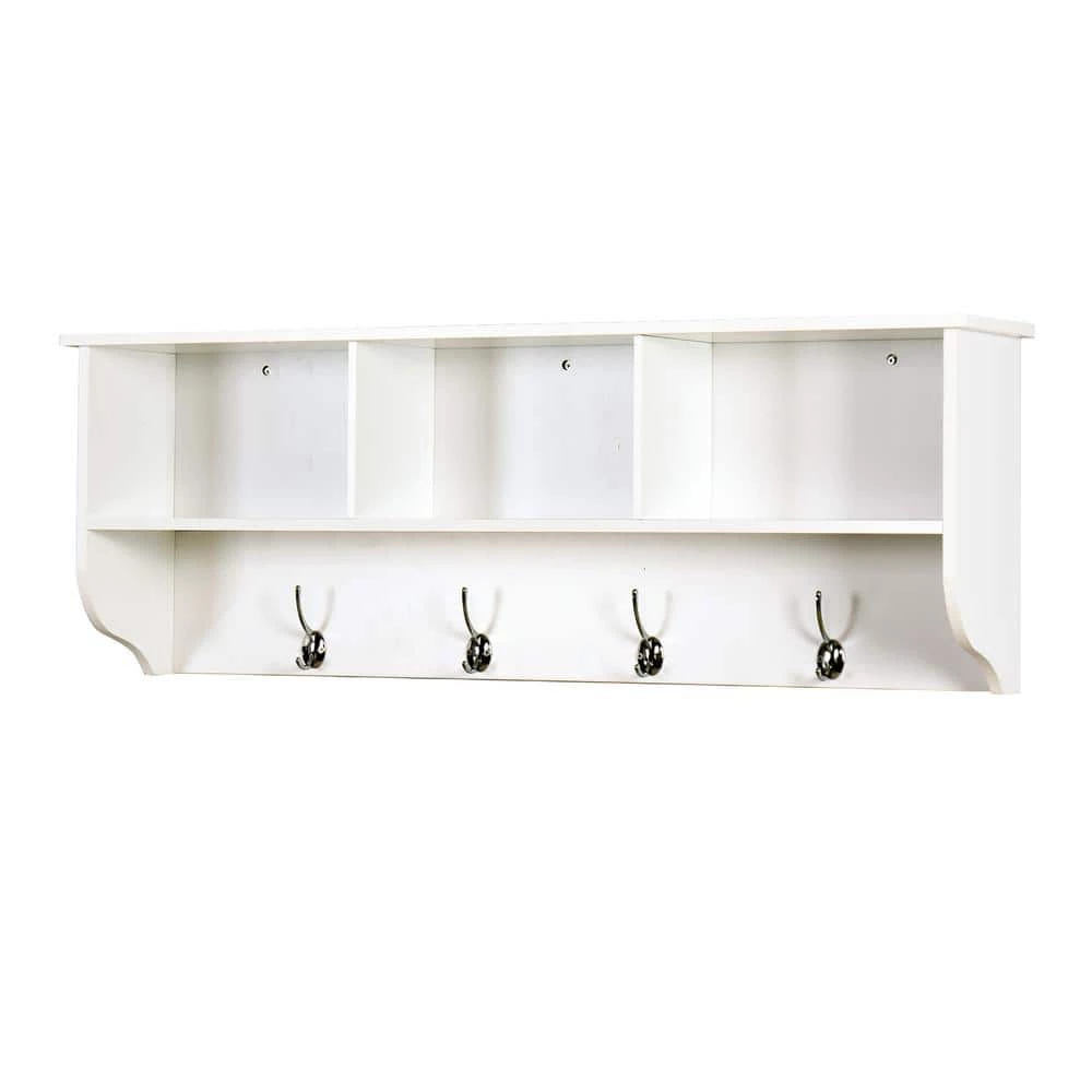 White Wall Mounted Coat Rack with 4-Hooks Storage Shelf by Wateday 1 White Wall Mounted Coat Rack with 4-Hooks Storage Shelf by Wateday