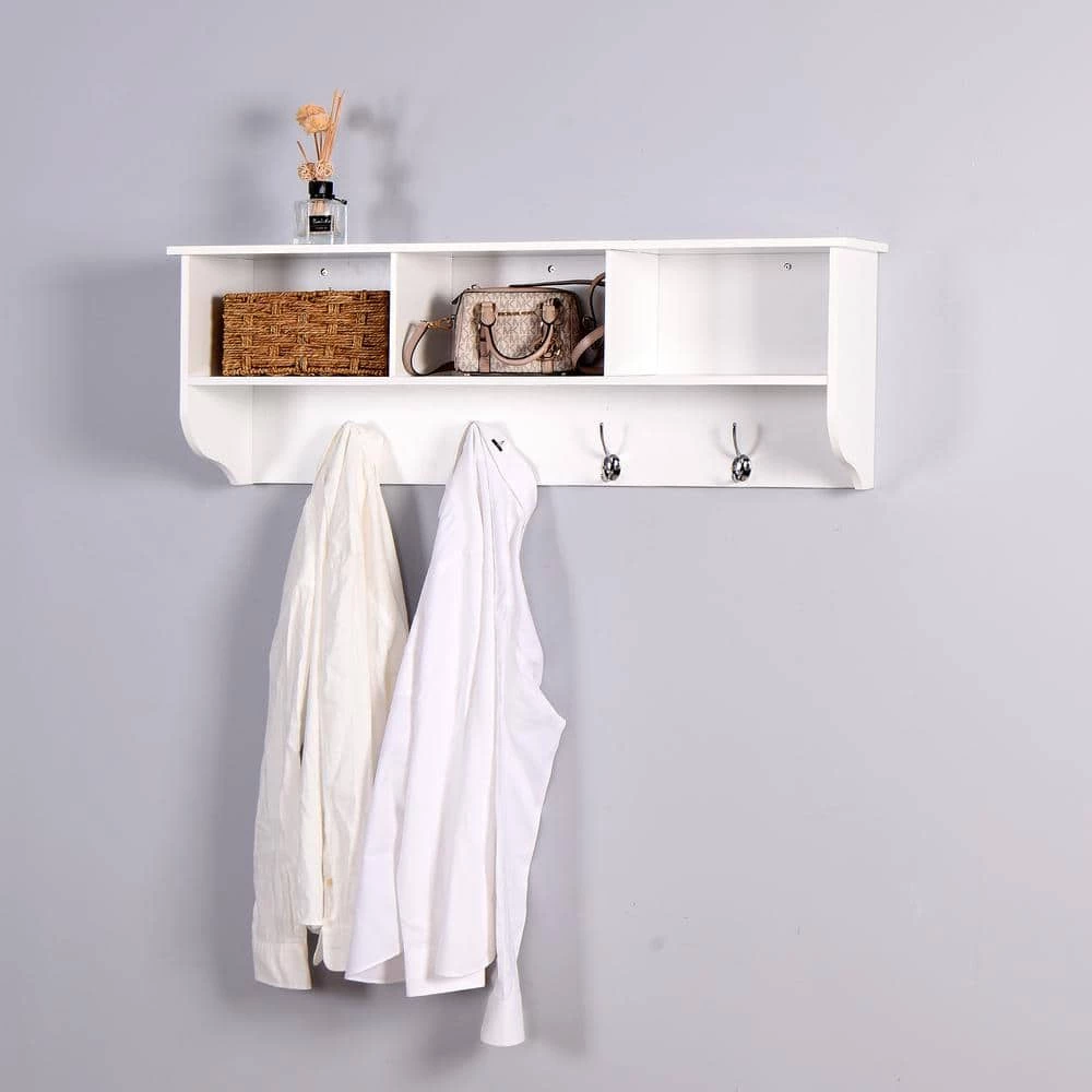 White Wall Mounted Coat Rack with 4-Hooks Storage Shelf by Wateday 2 White Wall Mounted Coat Rack with 4-Hooks Storage Shelf by Wateday - Image 2
