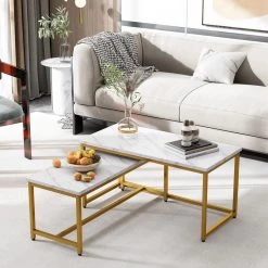 35 .4" White Rectangle MDF Top Nesting Coffee Table with 2 piece by Wateday -Wateday Sales Store white wateday coffee tables yj yuki9595594 31 1000