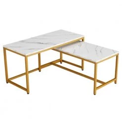 35 .4" White Rectangle MDF Top Nesting Coffee Table with 2 piece by Wateday