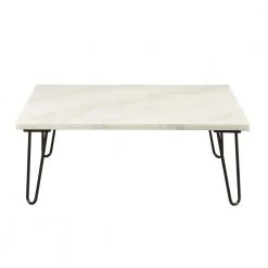 40 in. L White Square Marble Coffee Table with Black Legs by Wateday