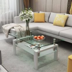 39.37 in. White Rectangle Glass Coffee Table with Iron Tube by Wateday -Wateday Sales Store white wateday coffee tables yj yuki9595930 31 1000