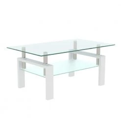 39.37 in. White Rectangle Glass Coffee Table with Iron Tube by Wateday