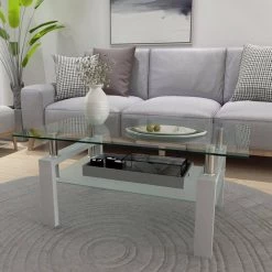 39.37 in. White Rectangle Glass Coffee Table with Iron Tube by Wateday -Wateday Sales Store white wateday coffee tables yj yuki9595930 c3 1000