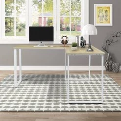 55.11 in. L-Shape White Wood Computer Desk with Metal Frame by Wateday -Wateday Sales Store white wateday computer desks yj yuki9595714 31 1000