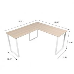 55.11 in. L-Shape White Wood Computer Desk with Metal Frame by Wateday -Wateday Sales Store white wateday computer desks yj yuki9595714 44 1000