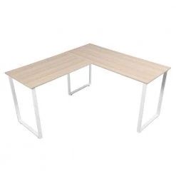 55.11 in. L-Shape White Wood Computer Desk with Metal Frame by Wateday