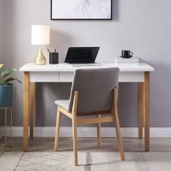 23.62 in. Rectangular White Wood 1-Drawer Computer Desk with Solid Wood Legs by Wateday -Wateday Sales Store white wateday computer desks yj yuki9595767 31 1000