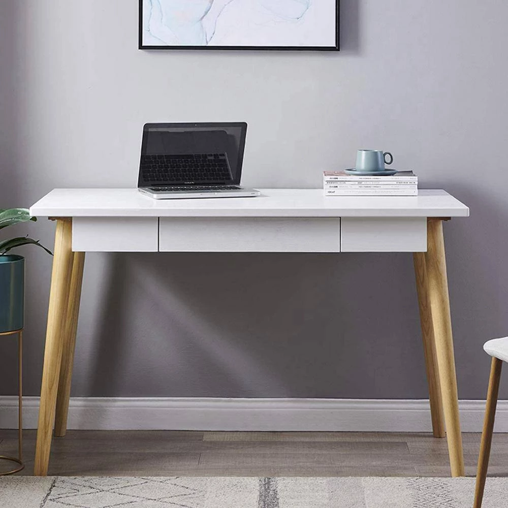 23.62 in. Rectangular White Wood 1-Drawer Computer Desk with Solid Wood Legs by Wateday 7 23.62 in. Rectangular White Wood 1-Drawer Computer Desk with Solid Wood Legs by Wateday - Image 7
