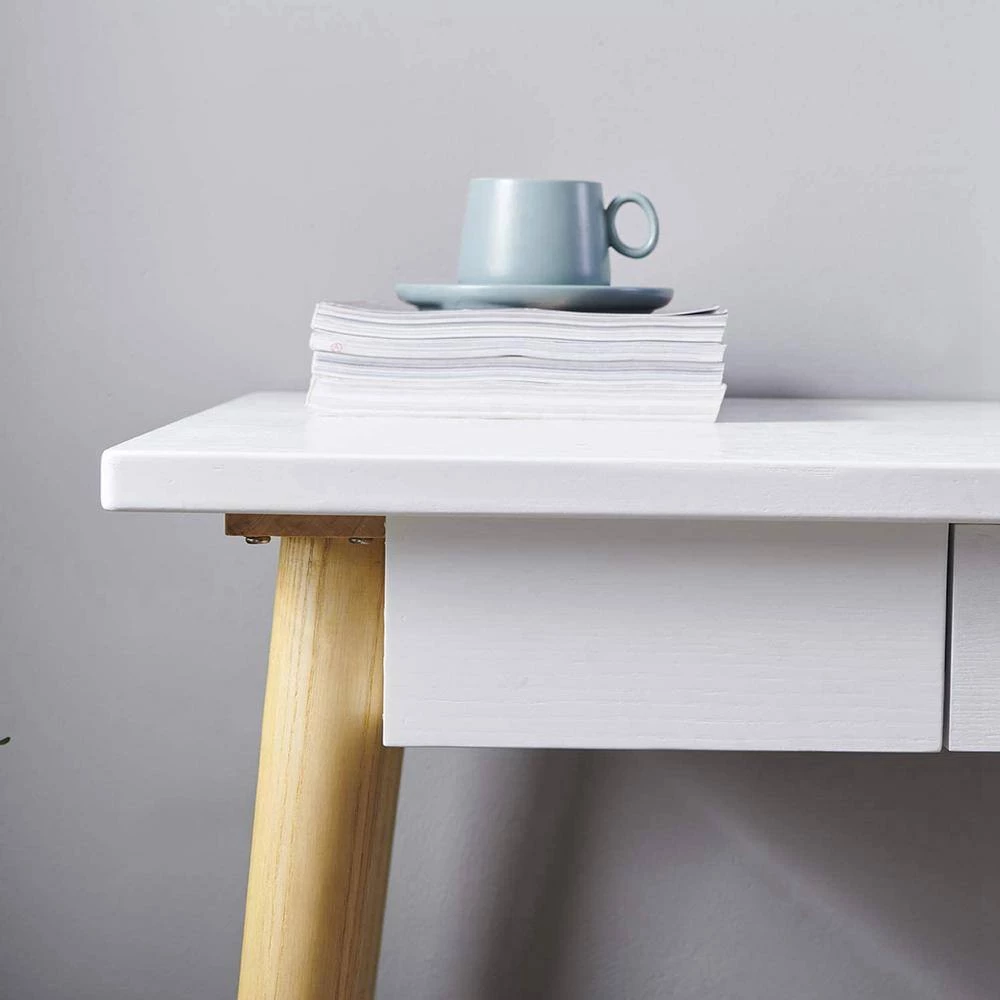 23.62 in. Rectangular White Wood 1-Drawer Computer Desk with Solid Wood Legs by Wateday 5 23.62 in. Rectangular White Wood 1-Drawer Computer Desk with Solid Wood Legs by Wateday - Image 5