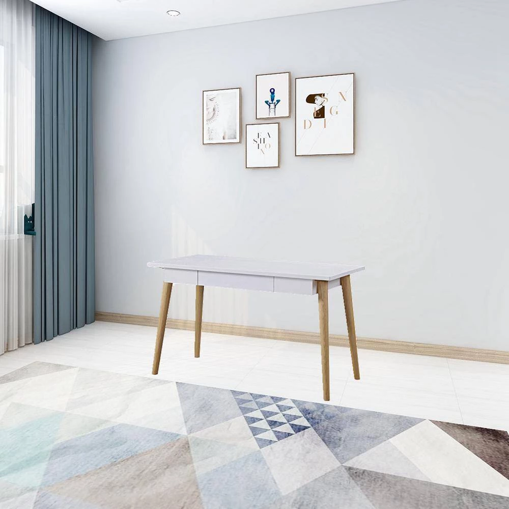 23.62 in. Rectangular White Wood 1-Drawer Computer Desk with Solid Wood Legs by Wateday 3 23.62 in. Rectangular White Wood 1-Drawer Computer Desk with Solid Wood Legs by Wateday - Image 3