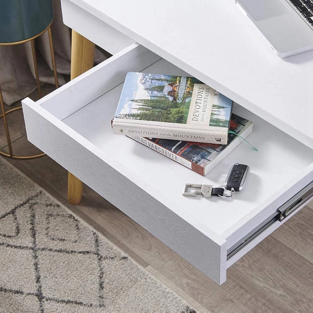 23.62 in. Rectangular White Wood 1-Drawer Computer Desk with Solid Wood Legs by Wateday 4 23.62 in. Rectangular White Wood 1-Drawer Computer Desk with Solid Wood Legs by Wateday - Image 4