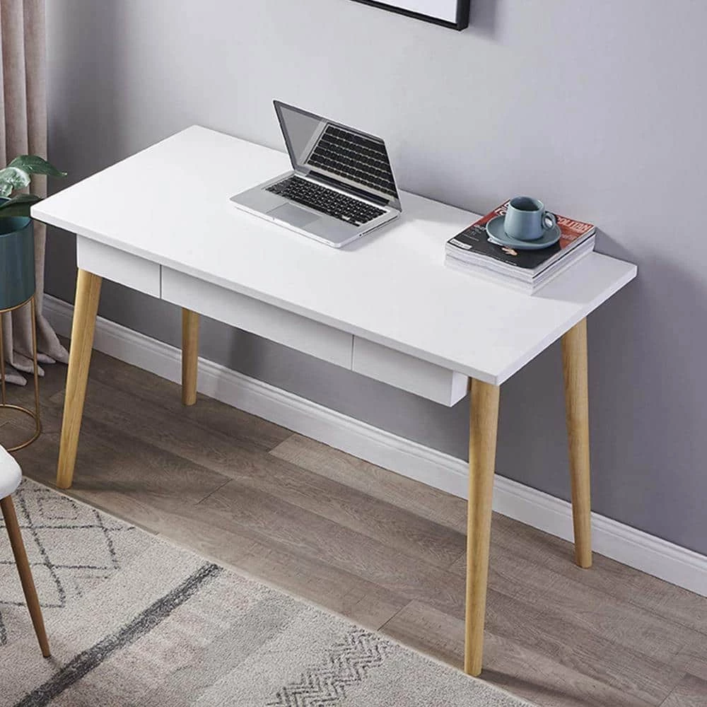 23.62 in. Rectangular White Wood 1-Drawer Computer Desk with Solid Wood Legs by Wateday 2 23.62 in. Rectangular White Wood 1-Drawer Computer Desk with Solid Wood Legs by Wateday - Image 2