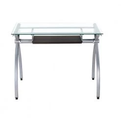 22.5 in. Rectangular White Glass Computer Desk with Keyboard Tray by Wateday