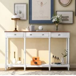58.07 in. White Standard Rectangle Wood Console Table with Storage Shelf and Drawer by Wateday -Wateday Sales Store white wateday console tables yj yuki9596456 31 1000