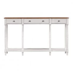 58.07 in. White Standard Rectangle Wood Console Table with Storage Shelf and Drawer by Wateday