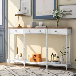 58.07 in. White Standard Rectangle Wood Console Table with Storage Shelf and Drawer by Wateday -Wateday Sales Store white wateday console tables yj yuki9596456 c3 1000