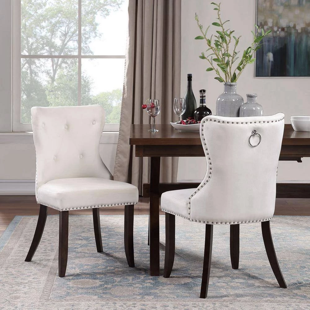 White Tufted Upholstery Dining Chair with Wood Legs, Set of 2 by Wateday 7 White Tufted Upholstery Dining Chair with Wood Legs, Set of 2 by Wateday - Image 7