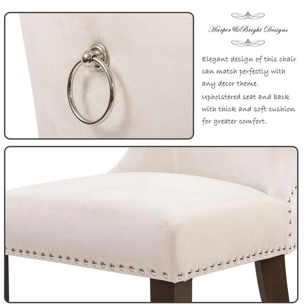 White Tufted Upholstery Dining Chair with Wood Legs, Set of 2 by Wateday 4 White Tufted Upholstery Dining Chair with Wood Legs, Set of 2 by Wateday - Image 4