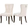 White Tufted Upholstery Dining Chair with Wood Legs, Set of 2 by Wateday