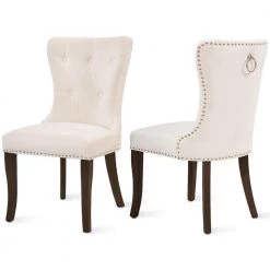 White Tufted Upholstery Dining Chair with Wood Legs, Set of 2 by Wateday