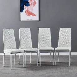 White Upholstered Leather Dining Chair, Set of 4 by Wateday 15 White Upholstered Leather Dining Chair, Set of 4 by Wateday -Wateday Sales Store white wateday dining chairs yj yuki9595125 31 1000