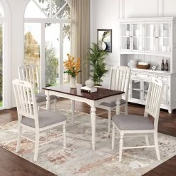 5-Piece Rectangular Wood Top Gray Dining Table Set by Wateday -Wateday Sales Store white wateday dining room sets yj yuki9596110 31 1000