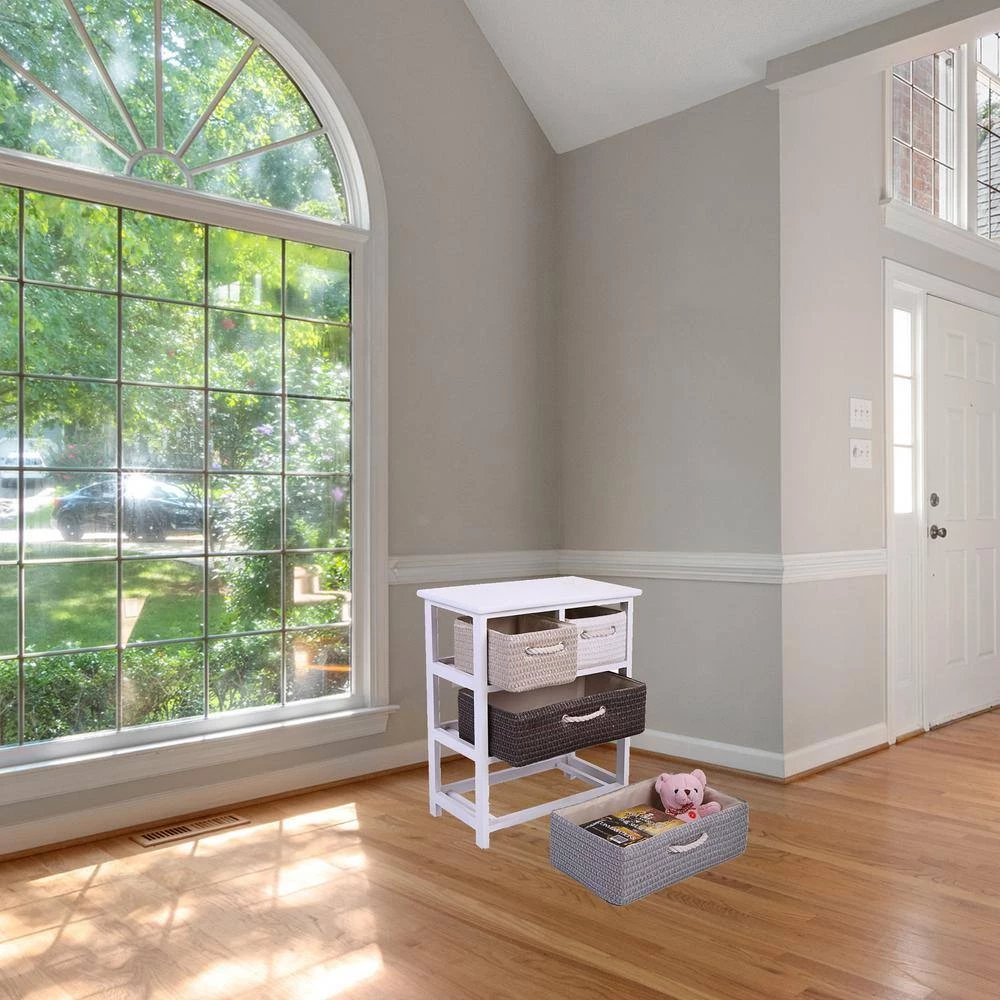 4-Drawer White Dresser with Woven Baskets (23.60"H X 19.70"W X 11.80"D) by Wateday 7 4-Drawer White Dresser with Woven Baskets (23.60"H X 19.70"W X 11.80"D) by Wateday - Image 7